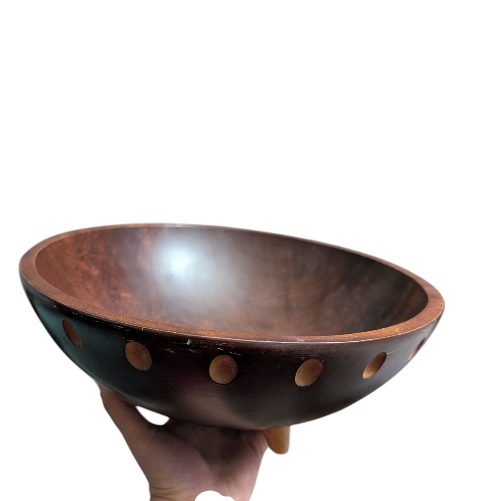 Vintage Elegant Brown Wooden Bowl - Picture 4 of 4